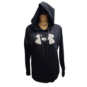 Under Armour Black‎ Cold Gear Pullover Hoodie White Logo Athletic Sweatshirt SM